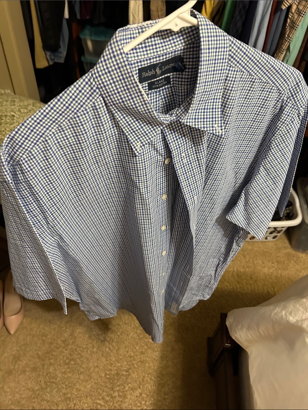 Ralph Lauren Blue and White Gingham Short-Sleeve Button-Down Shirt